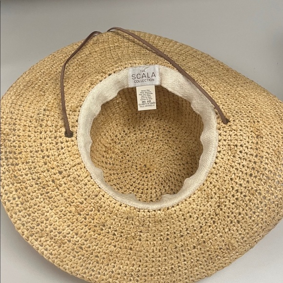 Scala Natural wide brim Straw Hat Brown leather chin strap & Band main image 6